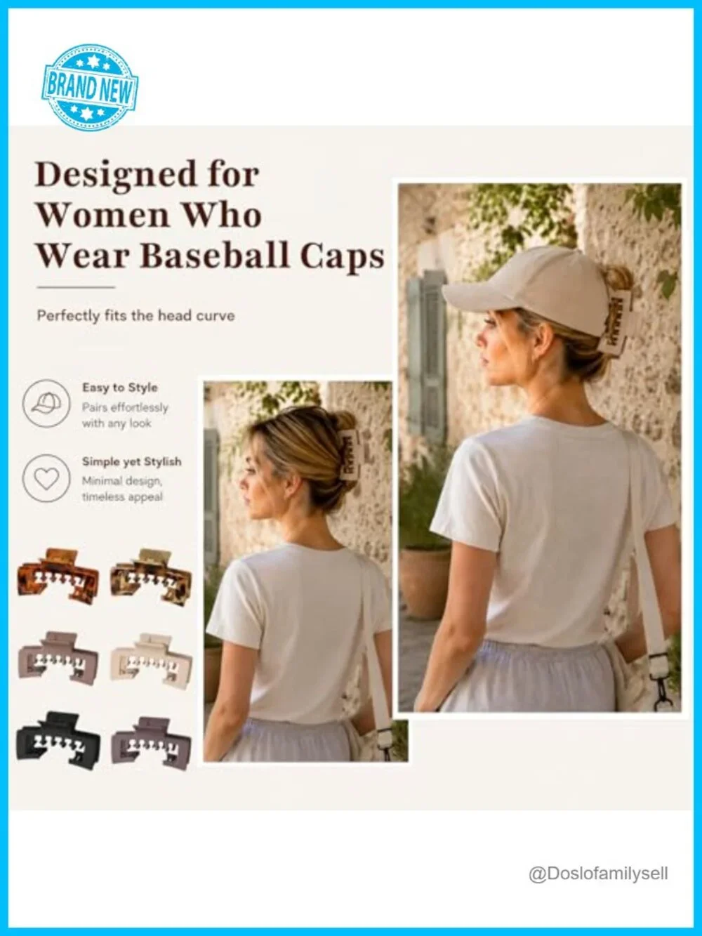 6 Pcs Hat Claw Clips for Baseball Caps, Adjustable Hair Clips for Women, Strong